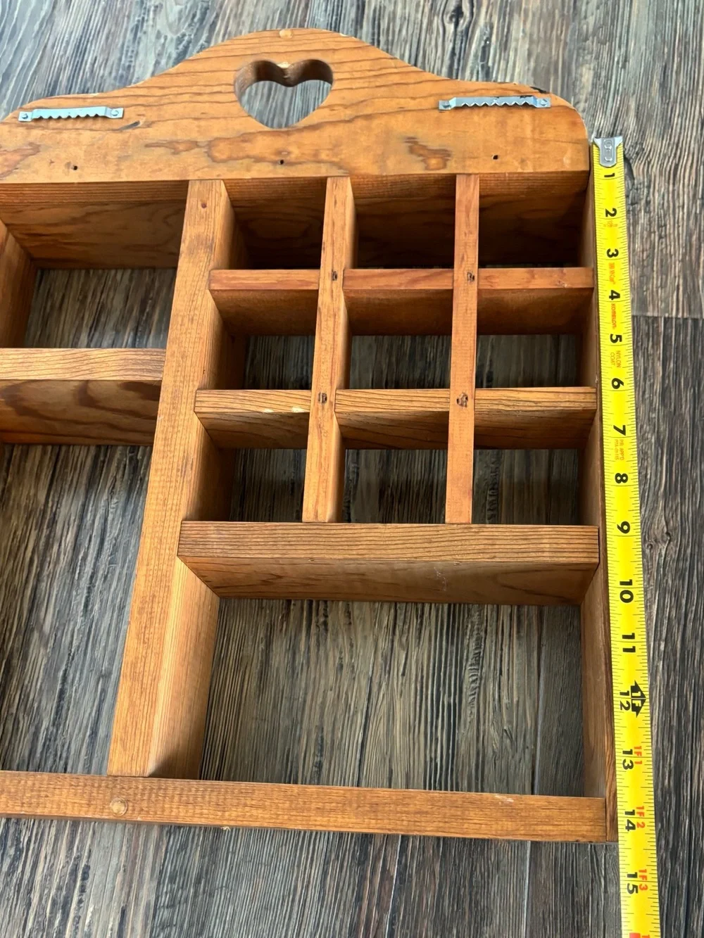 Heart Cutout Divided Trinket Display Wood Wall Shelf Country Farm Cottage 90s